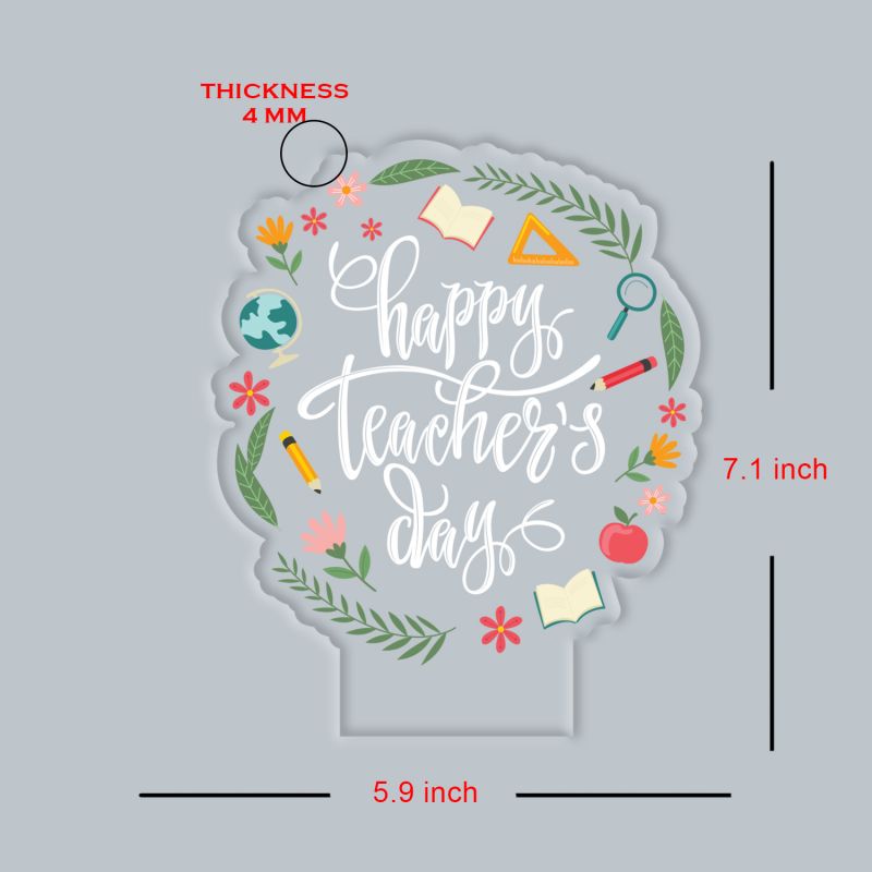 Happy Teacher's Day 3D LED Acrylic Night Lamp Tabletop Gift for Teachers, Mentors & Educators - Unique Appreciation Decorative Light for Classroom  Warm White Light & USB Powered